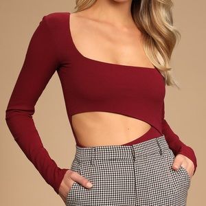 Lulus Burgundy Ribbed Bodysuit